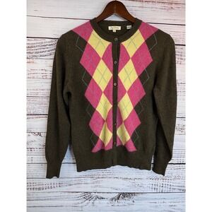 Argyle Pattern Women's Sweater - Pink and Yellow